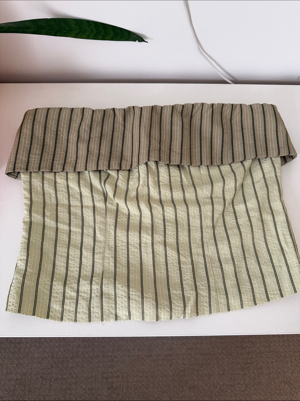 Striped Fold-Over Tube top in Olive Green